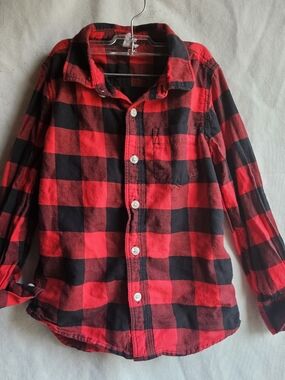 Baby Gap Buffalo Plaid Button Down Shirt Size 5 Red Black Kids